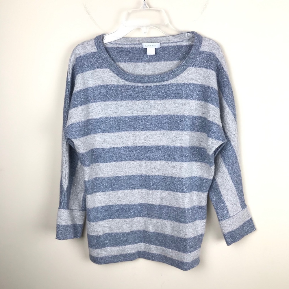 Blue and Silver Wool Cashmere Metallic Stripe Top